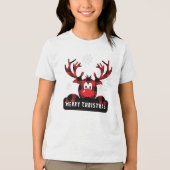 Rood & Zwart Buffalo Geplaagd Rendier Kerstmis Tri-Blend Shirt (Voorkant)