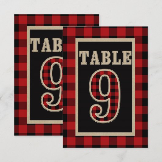 Rood & Zwart Buffalo geruit Rustiek Tafelnummer 9 (Voorkant / Achterkant)