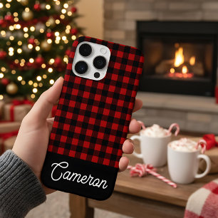 Rood & Zwart Buffalo Plaid Aangepaste Naam iPhone 16 Pro Max Hoesje