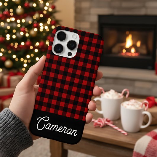Rood & Zwart Buffalo Plaid Aangepaste Naam Case-Mate iPhone Case