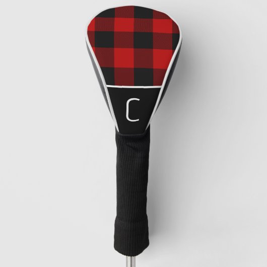 Rood & Zwart Buffalo Plaid Checker Patroon Golfheadcover (Voorkant)