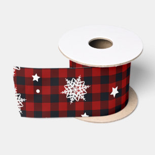Rood Zwart Buffalo Plaid Sneeuwvlok Winter Kerstmi Satijnen Lint