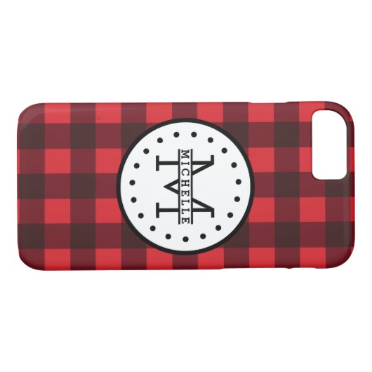 Rood zwart Buffalo Pset Lumberjack Name Monogram Case-Mate iPhone Case (Achterkant (Horizontaal))