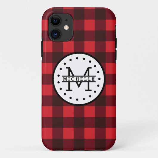 Rood zwart Buffalo Pset Lumberjack Name Monogram Case-Mate iPhone Case (Achterkant)