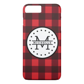 Rood zwart Buffalo Pset Lumberjack Name Monogram iPhone 8/7 Plus Hoesje