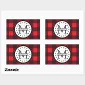 Rood zwart Buffalo Pset Lumberjack Name Monogram Rechthoekige Sticker (Vel)