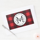Rood zwart Buffalo Pset Lumberjack Name Monogram Rechthoekige Sticker (Envelop)