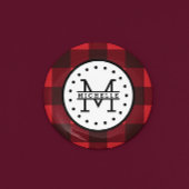 Rood zwart Buffalo Pset Lumberjack Name Monogram Ronde Button 3,2 Cm
