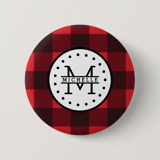 Rood zwart Buffalo Pset Lumberjack Name Monogram Ronde Button 5,7 Cm (Voorkant)