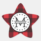 Rood zwart Buffalo Pset Lumberjack Name Monogram Ster Sticker (Voorkant)