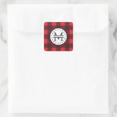 Rood zwart Buffalo Pset Lumberjack Name Monogram Vierkante Sticker (Tas)