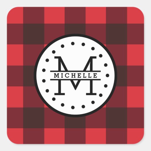 Rood zwart Buffalo Pset Lumberjack Name Monogram Vierkante Sticker (Voorkant)