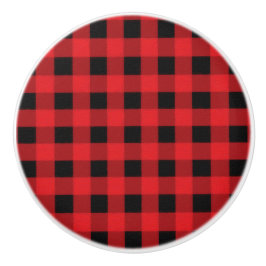 Rood Zwart Buffalo Schaken Plaid Landelijk Rustiek Keramische Knop