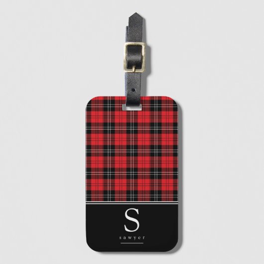 Rood zwart Buffalo speldenmonogram Bagagelabel (Voorkant (verticaal))