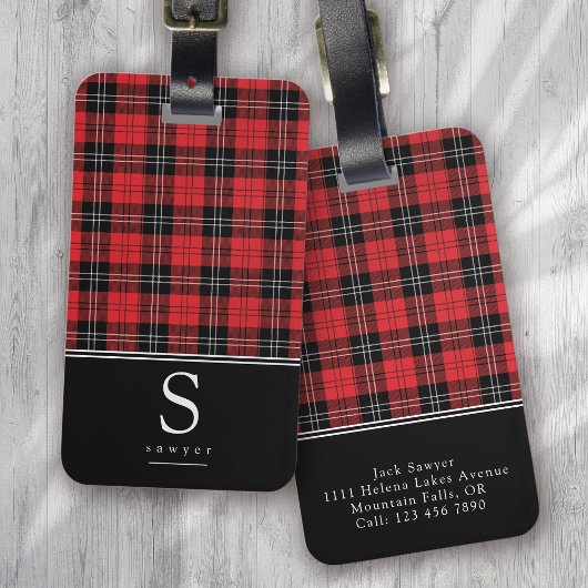 Rood zwart Buffalo speldenmonogram Bagagelabel