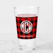 Rood zwart buffel Controleer Cirkel Monogram DIY B Glas (Voorkant)
