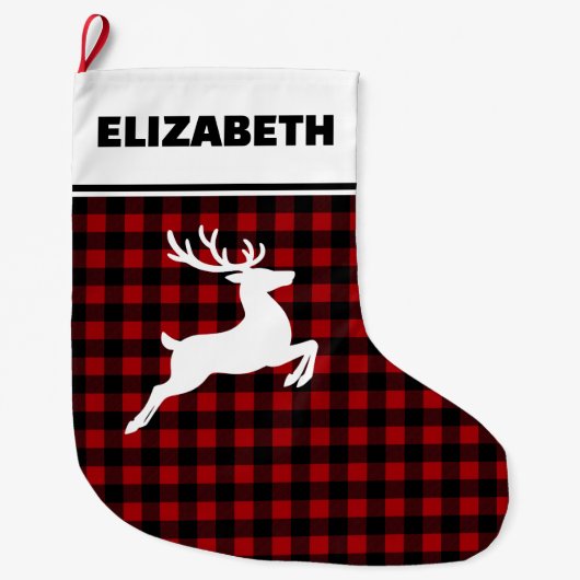 Rood & Zwart Buffel Geplaatst met Rendier Custom Grote Kerstsok (Voorkant)