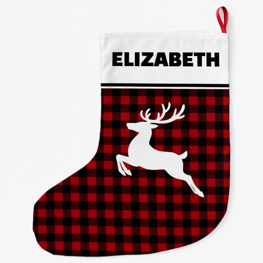 Rood & Zwart Buffel Geplaatst met Rendier Custom Grote Kerstsok (Achterkant)