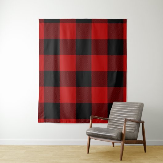 Rood & Zwart Buffel Geruit Rutige Wandkleed (In situ)