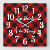 Rood Zwart Buffel Gingham Controleer Acryl Wandklo Vierkante Klok (Voorkant)