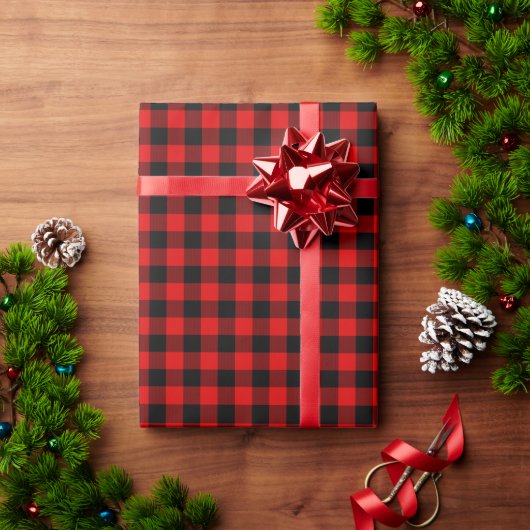 Rood Zwart Buffel Lumberjack Check Kerstmis Cadeaupapier (Feestdagen Geschenken)