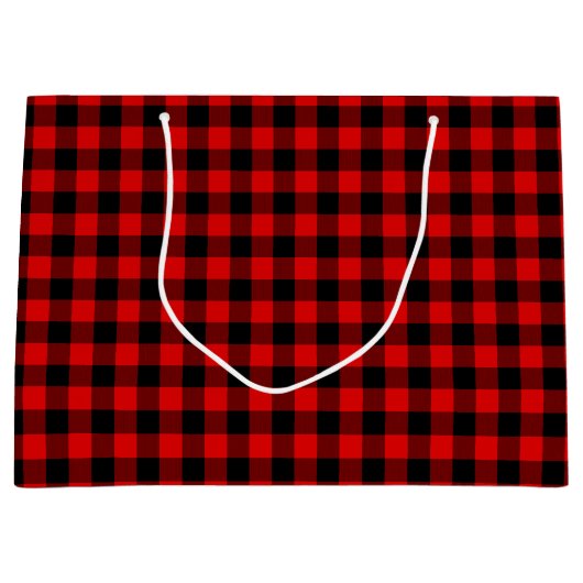 Rood Zwart Buffel Lumberjack Check Kerstmis Large Cadeautasje (Voorkant)