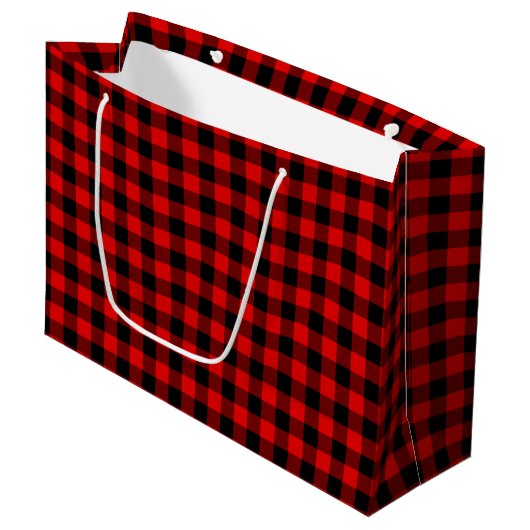 Rood Zwart Buffel Lumberjack Check Kerstmis Large Cadeautasje (Voorkant Gekanteld)