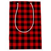 Rood Zwart Buffel Lumberjack Check Kerstmis Medium Cadeauzakje (Voorkant)