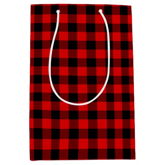 Rood Zwart Buffel Lumberjack Check Kerstmis Medium Cadeauzakje (Voorkant)