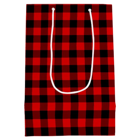 Rood Zwart Buffel Lumberjack Check Kerstmis Medium Cadeauzakje (Achterkant)