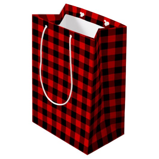 Rood Zwart Buffel Lumberjack Check Kerstmis Medium Cadeauzakje (Achterkant Gekanteld)