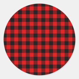 Rood Zwart Buffel Lumberjack Check Kerstmis Ronde Sticker