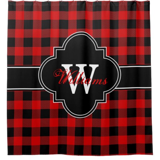 Rood Zwart Buffel Plaid 1IRQ Monogram Douchegordijn (Voorkant)