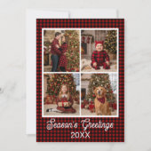 Rood & Zwart Buffel Plaid Aangepaste Naam en Tekst Feestdagenkaart (Voorkant)