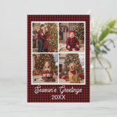 Rood & Zwart Buffel Plaid Aangepaste Naam en Tekst Feestdagenkaart (Staand voorkant)