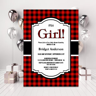 Rood Zwart Buffel Plaid Baby shower Kaart