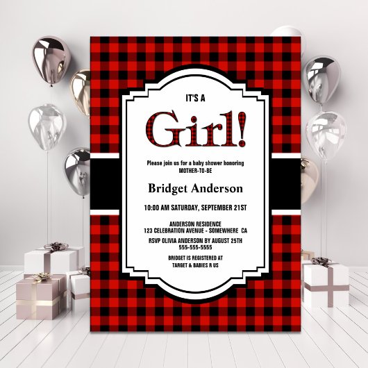 Rood Zwart Buffel Plaid Baby shower Kaart