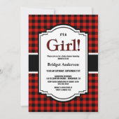 Rood Zwart Buffel Plaid Baby shower Kaart (Voorkant)