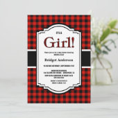 Rood Zwart Buffel Plaid Baby shower Kaart (Staand voorkant)