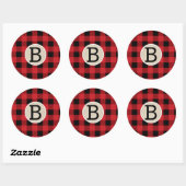 Rood Zwart Buffel Plaid Checker Kraft Monogram Ronde Sticker (Vel)