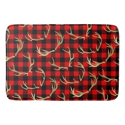 Rood & Zwart Buffel Plaid & Gouden Hertengewei Badmat (Voorkant)