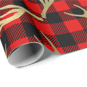 Rood & Zwart Buffel Plaid & Gouden Hertengewei Cadeaupapier (Rol Hoek)