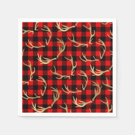 Rood & Zwart Buffel Plaid & Gouden Hertengeweien Servet
