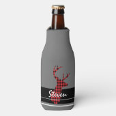 Rood Zwart Buffel Plaid Hertenjager Gepersonalisee Flesjeskoeler (Fles Voorkant)