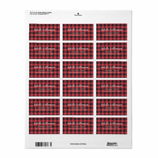 Rood & Zwart Buffel Plaid Kerstmis Etiket (Full Sheet)