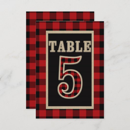 Rood & Zwart Buffel Plaid Landelijke Tafel Nummer  Kaart (Voorkant / Achterkant)
