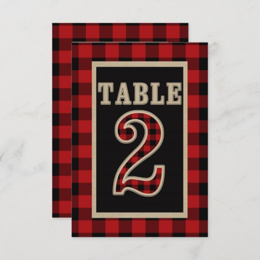 Rood & Zwart Buffel Plaid Landelijke Tafel Nummer  Kaart (Voorkant / Achterkant)