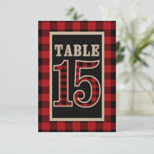 Rood & Zwart Buffel Plaid Landelijke Tafel Nummer  Kaart (Staand voorkant)