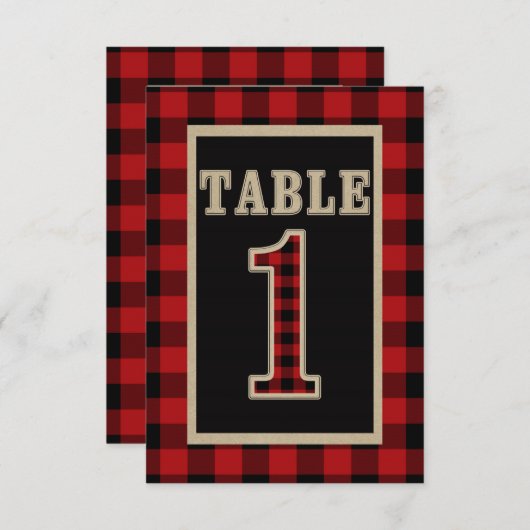 Rood & Zwart Buffel Plaid Landelijke Tafel Nummer  Kaart (Voorkant / Achterkant)