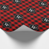 Rood Zwart Buffel Plaid Lumberjack 1IR Monogram Cadeaupapier (Hoek)